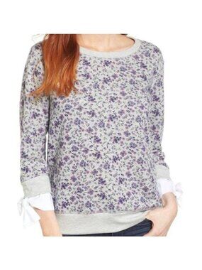 GIBSON POPLIN CUFF PURPLE FLOWER SWEATSHIRT - XXL